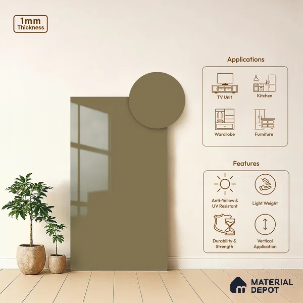 Warm Beige Solid Colors Look LM 01925 8 ft x 4 ft Glossy Finish Decorative Laminate - 1 mm | Suitable for Living Room, Kitchen, Office