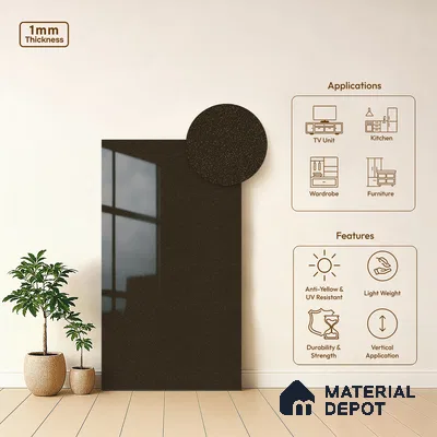 Coffee Brown Shimmer Solid Colors Look LM 01930 8 ft x 4 ft Glossy Finish Decorative Laminate - 1 mm | Suitable for Living Room, Kitchen, Office