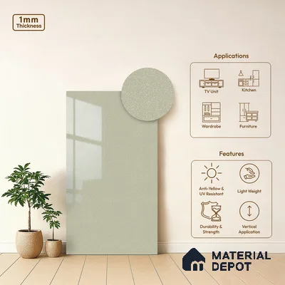 Pearl Grey Solid Colors Look LM 01936 8 ft x 4 ft Glossy Finish Decorative Laminate - 1 mm | Suitable for Living Room, Kitchen, Office