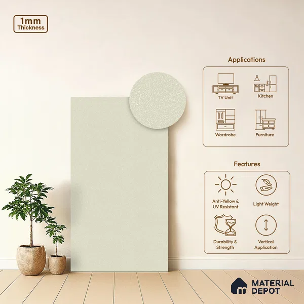Beige Textured Solid Look LM 01938 8 ft x 4 ft Texture Finish Decorative Laminate - 1 mm | Suitable for TV Unit, Wardrobe, Kitchen Cabinets