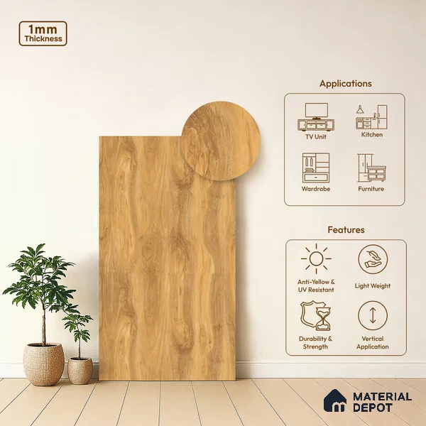 Wooden Look LM 07178 8 ft x 4 ft Texture Finish Decorative Laminate - 1 mm | Suitable for TV Unit, Wardrobe, Kitchen Cabinets