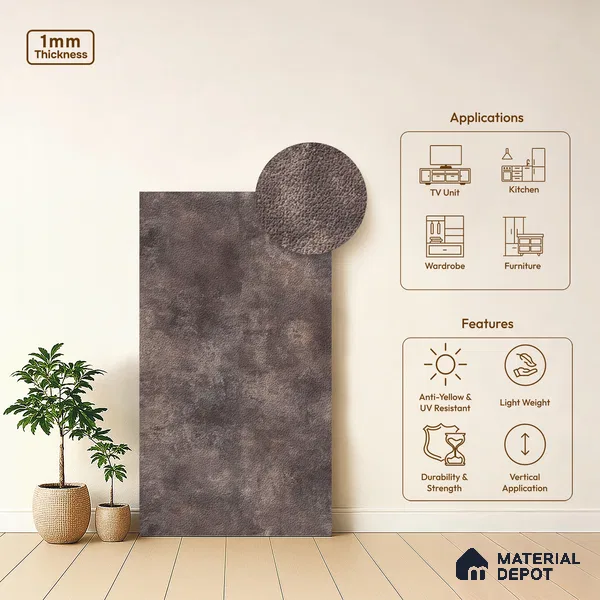 Grey Leather Look LM 13838 8 ft x 4 ft Texture Finish Decorative Laminate - 1 mm | Suitable for TV Unit, Wardrobe, Kitchen Cabinets