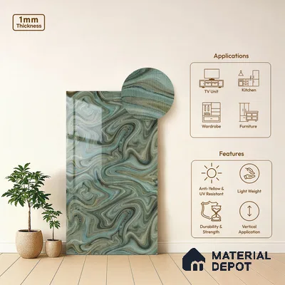 Grey Wave Look LM 13842 8 ft x 4 ft High Gloss Finish Decorative Laminate - 1 mm | Suitable for TV Unit, Wardrobe, Kitchen Cabinets