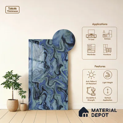 Blue Wave Look LM 13844 8 ft x 4 ft High Gloss Finish Decorative Laminate - 1 mm | Suitable for TV Unit, Wardrobe, Kitchen Cabinets