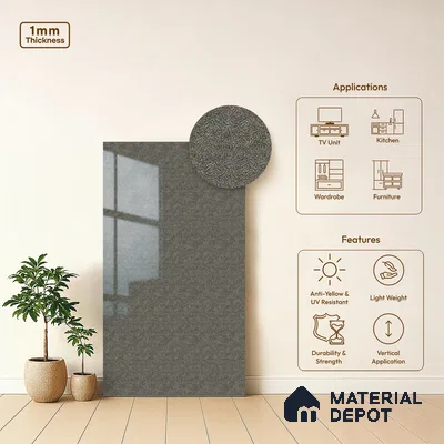Grey Wave Look LM 13845 8 ft x 4 ft High Gloss Finish Decorative Laminate - 1 mm | Suitable for TV Unit, Wardrobe, Kitchen Cabinets