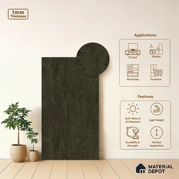 Brown Leather Look LM 13852 8 ft x 4 ft Texture Finish Decorative Laminate - 1 mm | Suitable for TV Unit, Wardrobe, Kitchen Cabinets