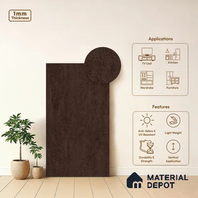 Brown Leather Look LM 13853 8 ft x 4 ft Texture Finish Decorative Laminate - 1 mm | Suitable for TV Unit, Wardrobe, Kitchen Cabinets