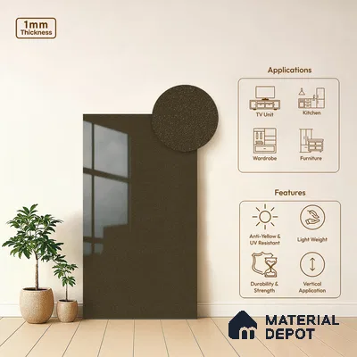 Gold Shimmer Brown Solid Colors Look LM 13854 8 ft x 4 ft Glossy Finish Decorative Laminate - 1 mm | Suitable for Living Room, Kitchen, Office