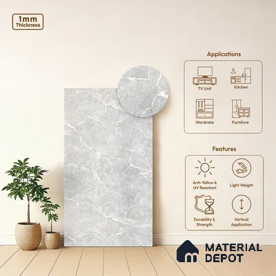 Grey Marble Look LM 13855 8 ft x 4 ft Texture Finish Decorative Laminate - 1 mm | Suitable for TV Unit, Wardrobe, Kitchen Cabinets