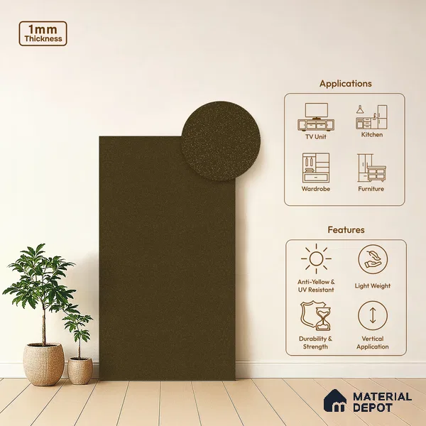 Brown Textured Solid Look LM 13856 8 ft x 4 ft Texture Finish Decorative Laminate - 1 mm | Suitable for TV Unit, Wardrobe, Kitchen Cabinets
