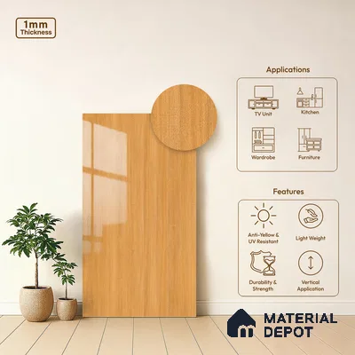 Wooden Look LM 13857 8 ft x 4 ft Glossy Finish Decorative Laminate - 1 mm | Suitable for TV Unit, Wardrobe, Kitchen Cabinets