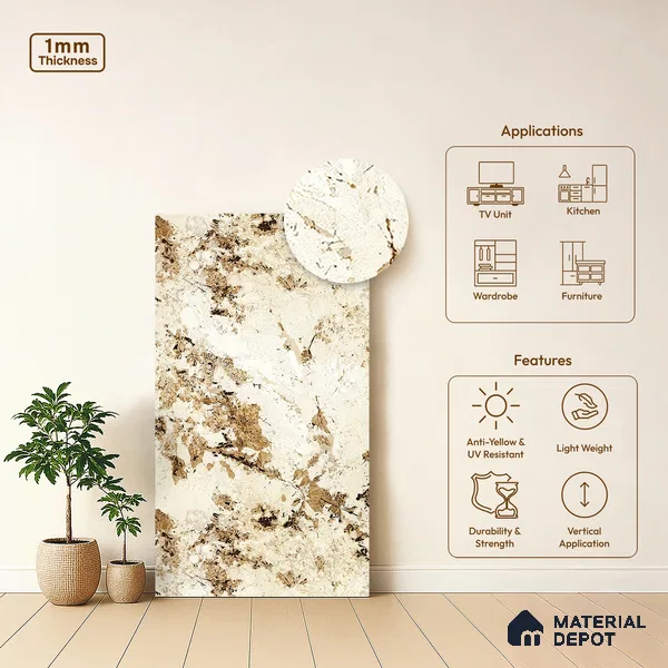Stone Look LM 13858 8 ft x 4 ft Texture Finish Decorative Laminate - 1 mm | Suitable for TV Unit, Wardrobe, Kitchen Cabinets