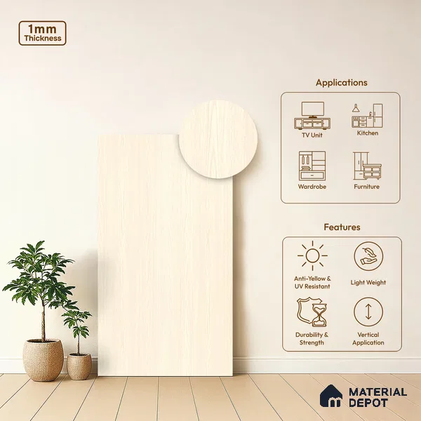 Wooden Look LM 13860 Apex Leaved Elm 8 ft x 4 ft Texture Finish Decorative Laminate - 1 mm | Suitable for TV Unit, Wardrobe, Kitchen Cabinets