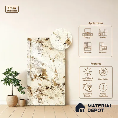 Stone Look LM 13863 8 ft x 4 ft High Gloss Finish Decorative Laminate - 1 mm | Suitable for TV Unit, Wardrobe, Kitchen Cabinets