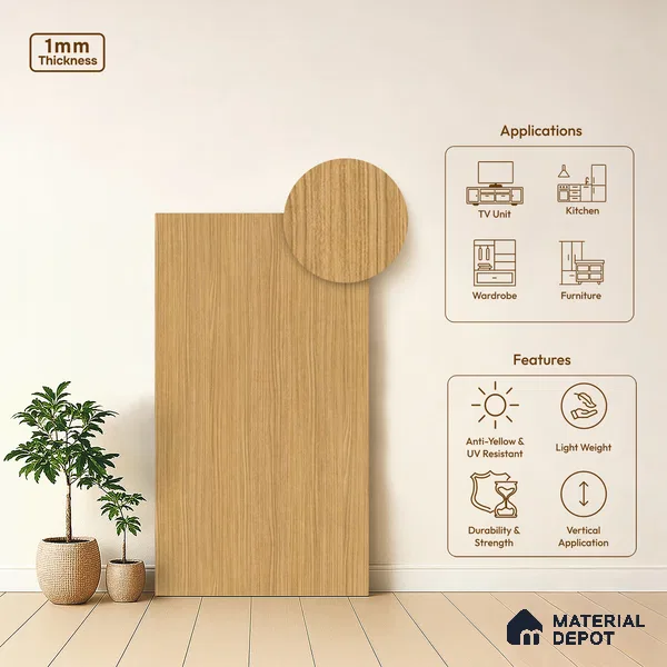 Wooden Look LM 13867 Riva Kamet 8 ft x 4 ft Texture Finish Decorative Laminate - 1 mm | Suitable for TV Unit, Wardrobe, Kitchen Cabinets