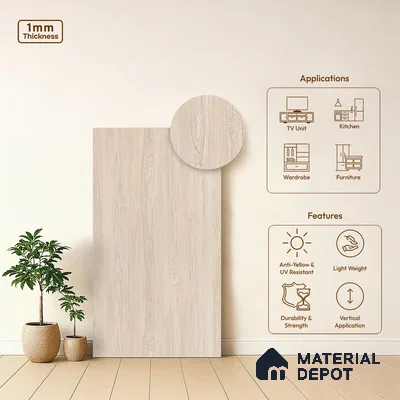 Wooden Look LM 13875 Smoked Bianca Pecan 8 ft x 4 ft Texture Finish Decorative Laminate - 1 mm | Suitable for TV Unit, Wardrobe, Kitchen Cabinets