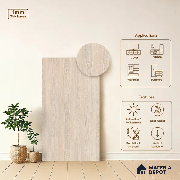 Wooden Look LM 13875 Smoked Bianca Pecan 8 ft x 4 ft Texture Finish Decorative Laminate - 1 mm | Suitable for TV Unit, Wardrobe, Kitchen Cabinets