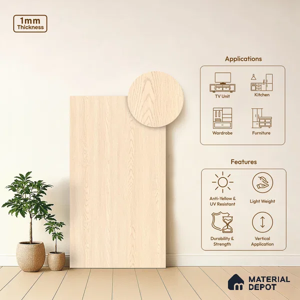Wooden Look LM 13879 Densen Fall Oak 8 ft x 4 ft Texture Finish Decorative Laminate - 1 mm | Suitable for TV Unit, Wardrobe, Kitchen Cabinets