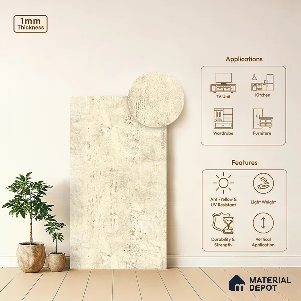 Stone Look LM 13886 8 ft x 4 ft Texture Finish Decorative Laminate - 1 mm | Suitable for TV Unit, Wardrobe, Kitchen Cabinets