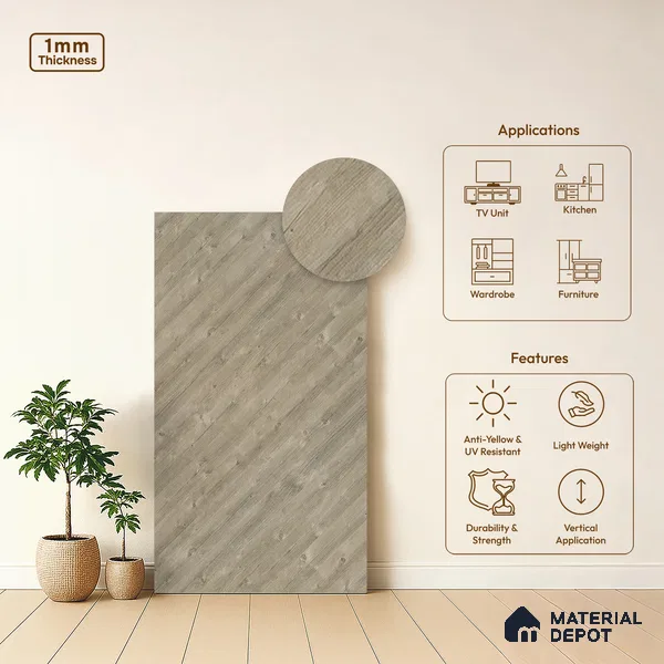 Patterned Look LM 13894 8 ft x 4 ft Texture Finish Decorative Laminate - 1 mm | Suitable for Bedroom, TV Unit, Wardrobe