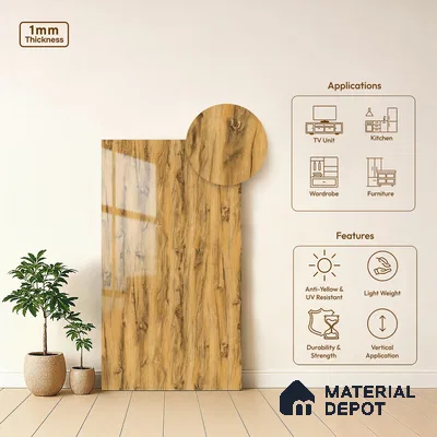 Wooden Look LM 13897 8 ft x 4 ft High Gloss Finish Decorative Laminate - 1 mm | Suitable for TV Unit, Wardrobe, Kitchen Cabinets