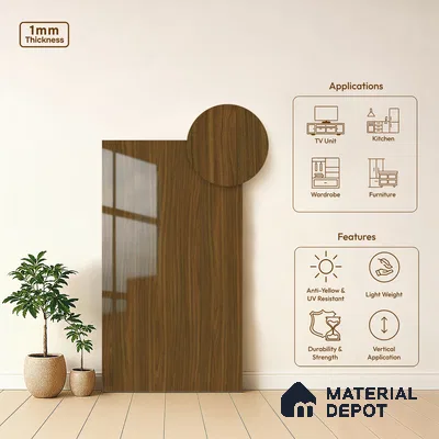 Wooden Look LM 13898 8 ft x 4 ft High Gloss Finish Decorative Laminate - 1 mm | Suitable for TV Unit, Wardrobe, Kitchen Cabinets