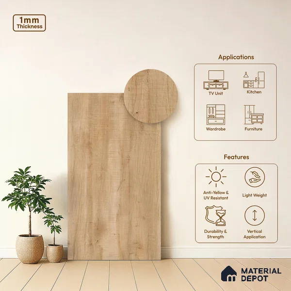 Wooden Look LM 13902 118 Swancut Wood 8 ft x 4 ft Texture Finish Decorative Laminate - 1 mm | Suitable for TV Unit, Wardrobe, Kitchen Cabinets