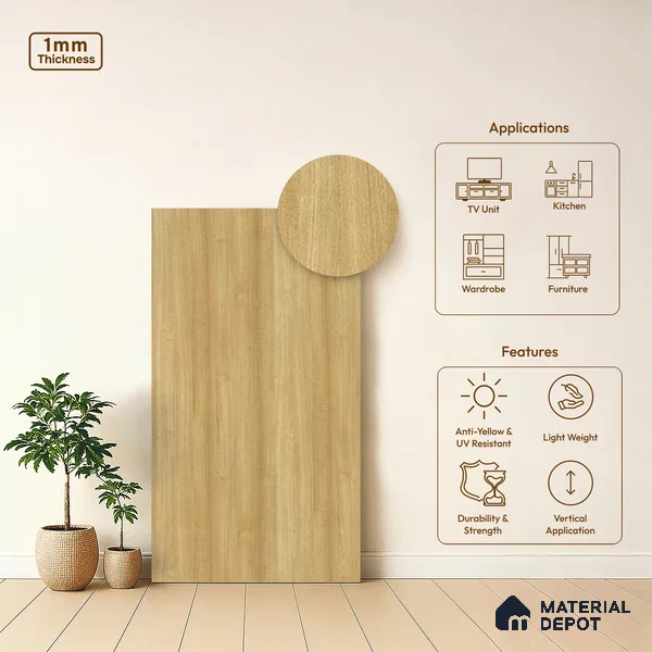 Wooden Look LM 13909 8 ft x 4 ft Texture Finish Decorative Laminate - 1 mm | Suitable for TV Unit, Wardrobe, Kitchen Cabinets