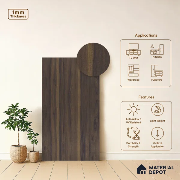 Wooden Look LM 13911 8 ft x 4 ft Texture Finish Decorative Laminate - 1 mm | Suitable for TV Unit, Wardrobe, Kitchen Cabinets