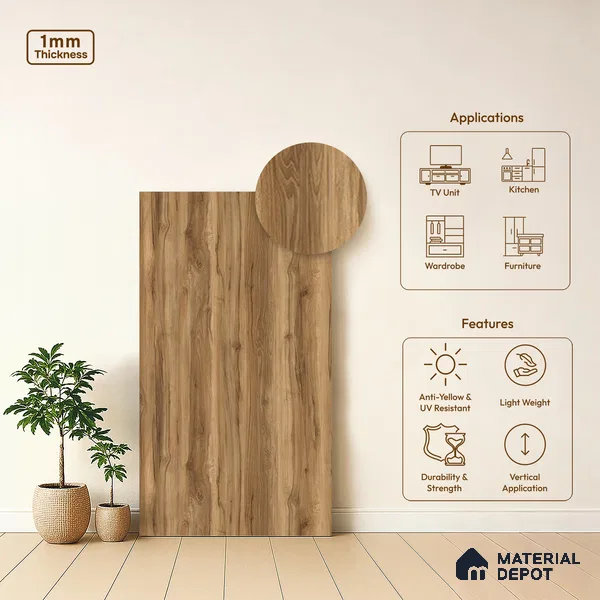 Wooden Look LM 13913 8 ft x 4 ft Texture Finish Decorative Laminate - 1 mm | Suitable for TV Unit, Wardrobe, Kitchen Cabinets