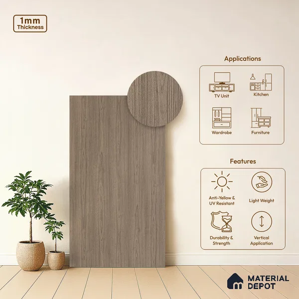Wooden Look LM 13920 Tropical Omto Maple 8 ft x 4 ft Texture Finish Decorative Laminate - 1 mm | Suitable for TV Unit, Wardrobe, Kitchen Cabinets