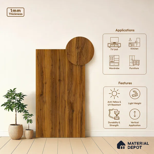 Wooden Look LM 13924 Nashua Scotch 8 ft x 4 ft Texture Finish Decorative Laminate - 1 mm | Suitable for TV Unit, Wardrobe, Kitchen Cabinets