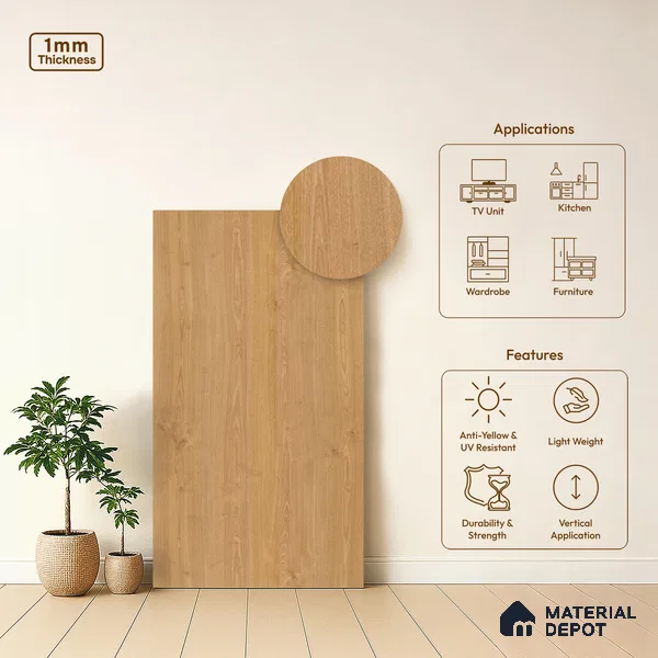 Wooden Look LM 13928 8 ft x 4 ft Texture Finish Decorative Laminate - 1 mm | Suitable for TV Unit, Wardrobe, Kitchen Cabinets