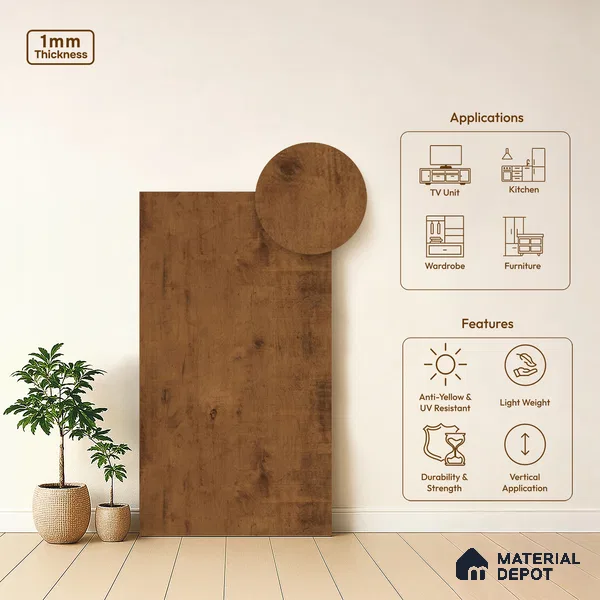 Wooden Look LM 13933 8 ft x 4 ft Texture Finish Decorative Laminate - 1 mm | Suitable for TV Unit, Wardrobe, Kitchen Cabinets