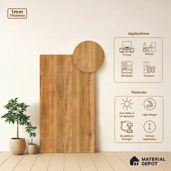 Wooden Look LM 13934 8 ft x 4 ft Texture Finish Decorative Laminate - 1 mm | Suitable for TV Unit, Wardrobe, Kitchen Cabinets