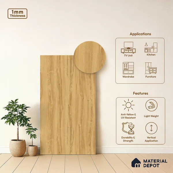 Wooden Look LM 13935 Canton Oak 8 ft x 4 ft Texture Finish Decorative Laminate - 1 mm | Suitable for TV Unit, Wardrobe, Kitchen Cabinets