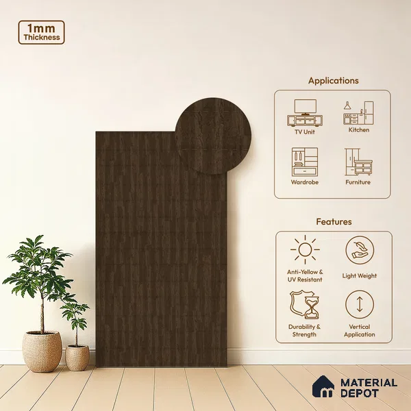 Wooden Look LM 13940 8 ft x 4 ft Texture Finish Decorative Laminate - 1 mm | Suitable for TV Unit, Wardrobe, Kitchen Cabinets