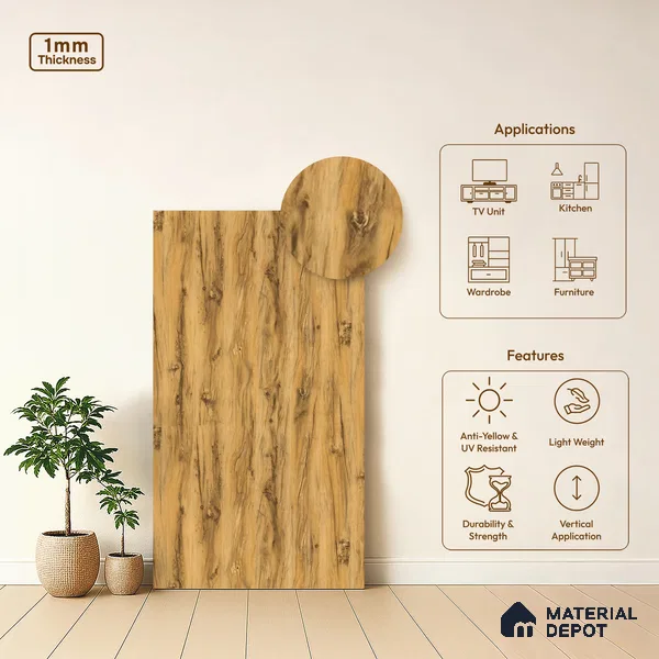 Wooden Look LM 13942 8 ft x 4 ft Texture Finish Decorative Laminate - 1 mm | Suitable for TV Unit, Wardrobe, Kitchen Cabinets