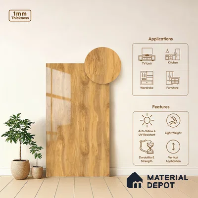 Wooden Look LM 13946 8 ft x 4 ft Glossy Finish Decorative Laminate - 1 mm | Suitable for TV Unit, Wardrobe, Kitchen Cabinets