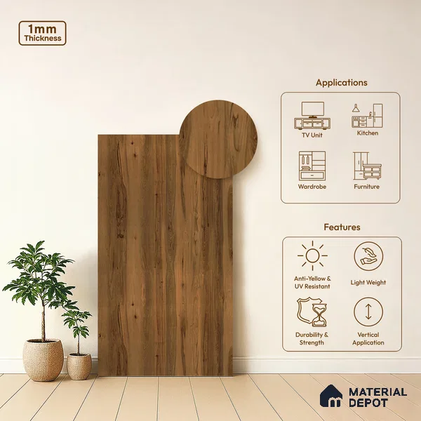 Wooden Look LM 13947 8 ft x 4 ft Texture Finish Decorative Laminate - 1 mm | Suitable for TV Unit, Wardrobe, Kitchen Cabinets