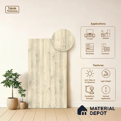 Wooden Look LM 13950 Semsee Beech 8 ft x 4 ft Texture Finish Decorative Laminate - 1 mm | Suitable for TV Unit, Wardrobe, Kitchen Cabinets