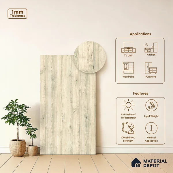 Wooden Look LM 13950 Semsee Beech 8 ft x 4 ft Texture Finish Decorative Laminate - 1 mm | Suitable for TV Unit, Wardrobe, Kitchen Cabinets