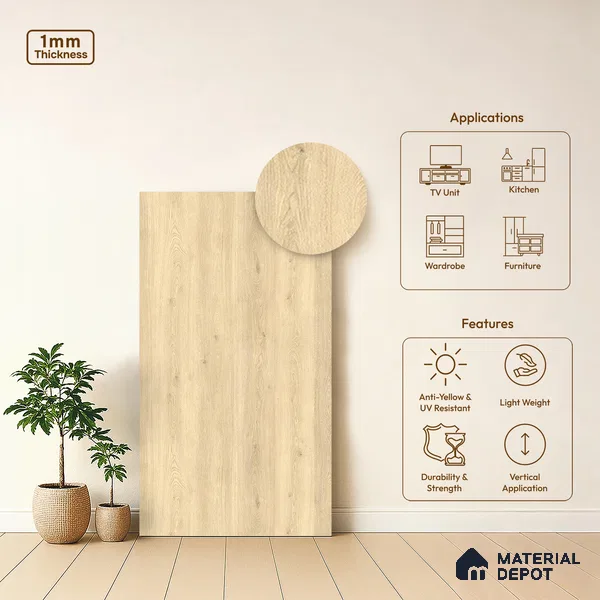 Wooden Look LM 13952 8 ft x 4 ft Texture Finish Decorative Laminate - 1 mm | Suitable for TV Unit, Wardrobe, Kitchen Cabinets