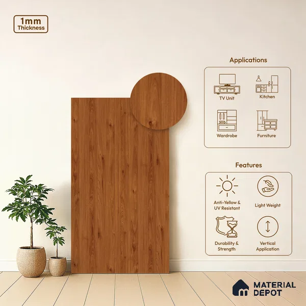 Wooden Look LM 17406 Majestic Wood 10 ft x 4 ft Texture Finish Decorative Laminate - 1 mm | Suitable for TV Unit, Wardrobe, Kitchen Cabinets