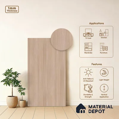 Wooden Look LM 17409 Malaysian Wood 10 ft x 4 ft Texture Finish Decorative Laminate - 1 mm | Suitable for TV Unit, Wardrobe, Kitchen Cabinets