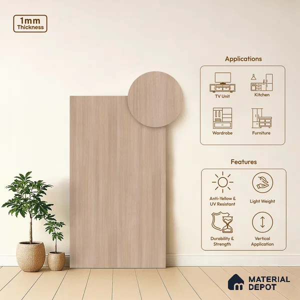 Wooden Look LM 17409 Malaysian Wood 10 ft x 4 ft Texture Finish Decorative Laminate - 1 mm | Suitable for TV Unit, Wardrobe, Kitchen Cabinets