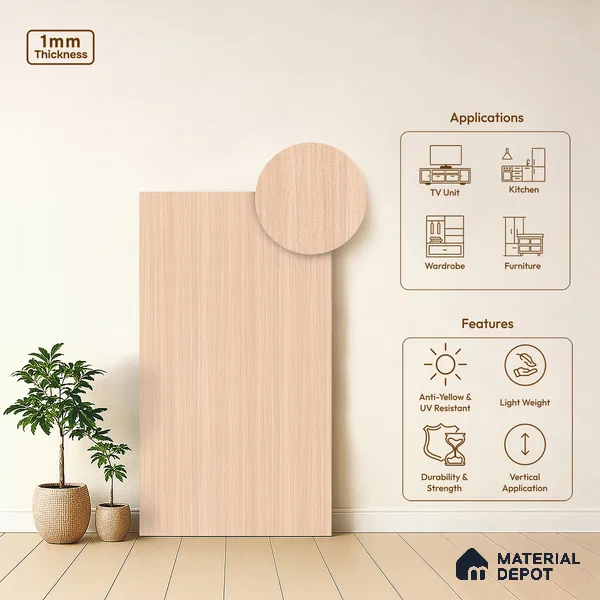 Wooden Look LM 17410 Fresco Pine 10 ft x 4 ft Texture Finish Decorative Laminate - 1 mm | Suitable for TV Unit, Wardrobe, Kitchen Cabinets