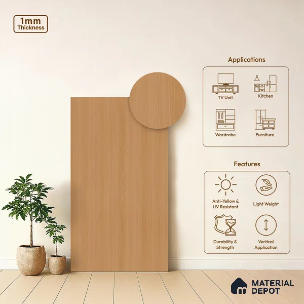 Wooden Look LM 17416 American Fresco 10 ft x 4 ft Texture Finish Decorative Laminate - 1 mm | Suitable for TV Unit, Wardrobe, Kitchen Cabinets