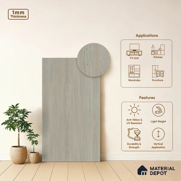 Wooden Look LM 17426 Smoked Binca Pecan 10 ft x 4 ft Suede Finish Decorative Laminate - 1 mm | Suitable for TV Unit, Wardrobe, Kitchen Cabinets