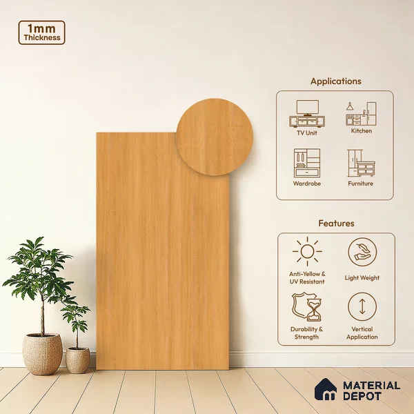 Wooden Look LM 17428 Columbain Ashwood 10 ft x 4 ft Suede Finish Decorative Laminate - 1 mm | Suitable for TV Unit, Wardrobe, Kitchen Cabinets